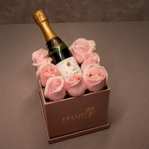 Mini box com rosas pink e espumante